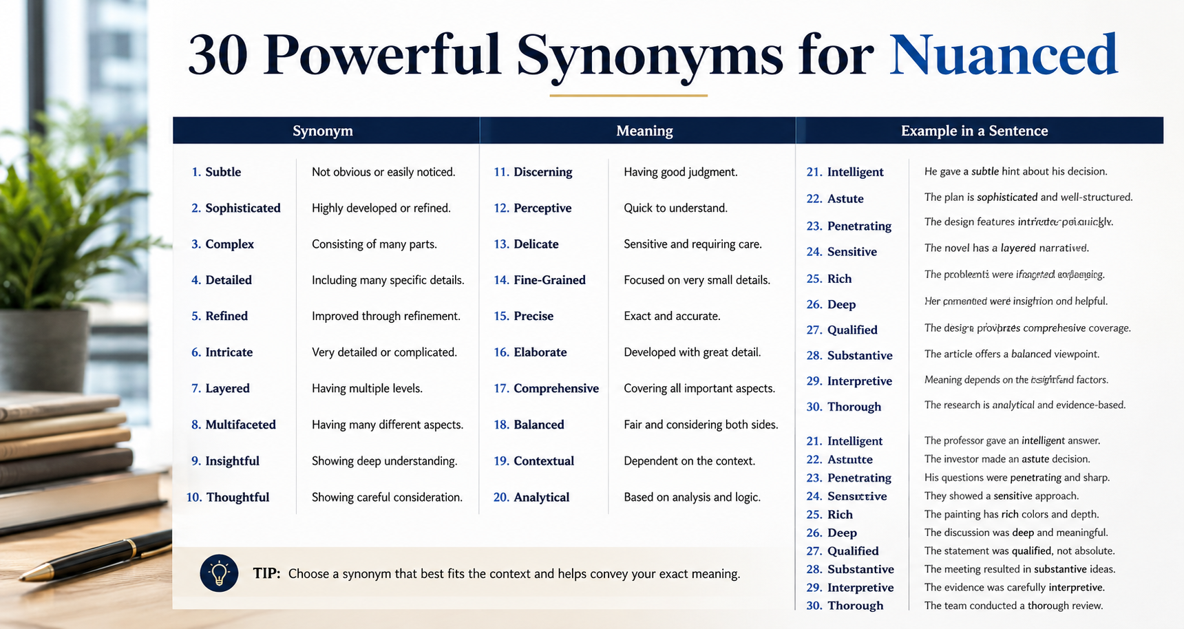 Synonyms for Nuanced