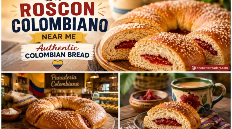 Best Roscon Colombiano Near Me – Authentic Colombian Bread with traditional guava-filled roscon, fresh bakery style, and warm Colombian bakery atmosphere.