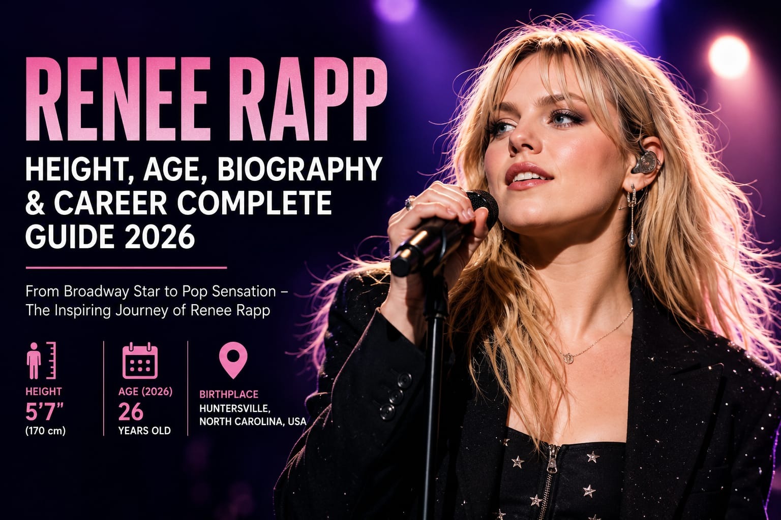 Renee Rapp performing live on stage during her music career, highlighting her height, age, biography, and career in 2026